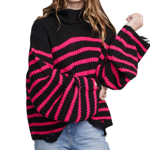 Chaser Aimee Melrose Black & Pink Stripe Pullover Sweater Size XS - NWT